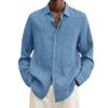 Autumn Long-sleeved V-neck Loose Button Cotton Linen Shirt Shirt Men's Fashion Casual Blouse Solid Colour Shirt