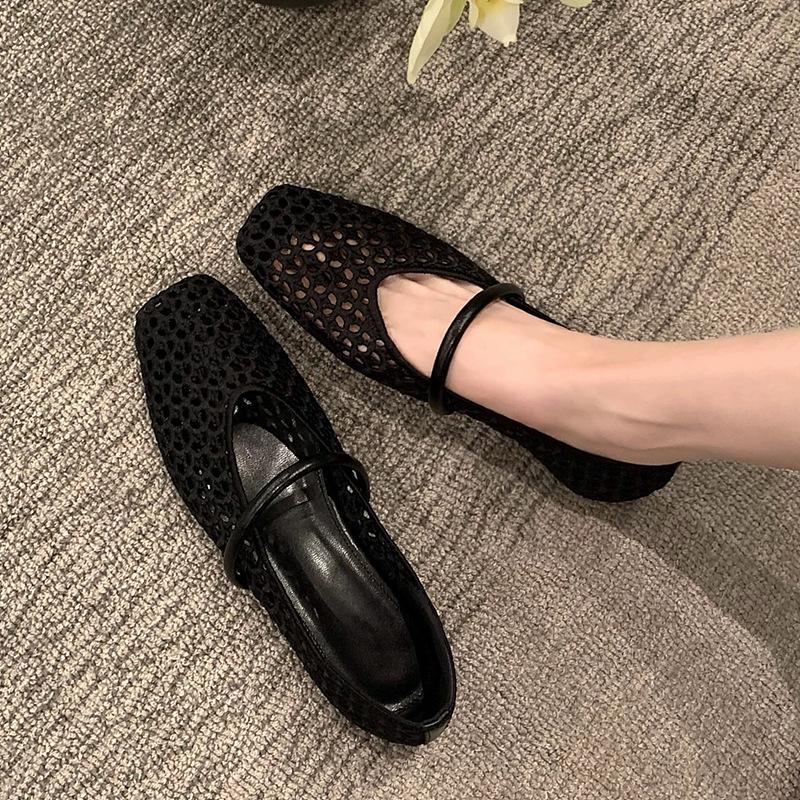 Sheepskin hand-woven empty single shoes mesh sandals women's summer breathable one-word bag head sandals
