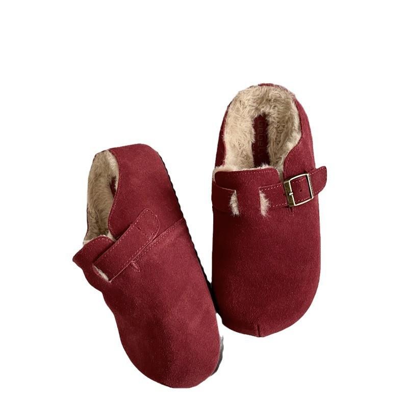 2025 New Autumn and Winter Leather Inner Heightening Loafer Cotton Drag Loafer Shoes Women's Bag Head Half Slippers Outer Hair Slippers