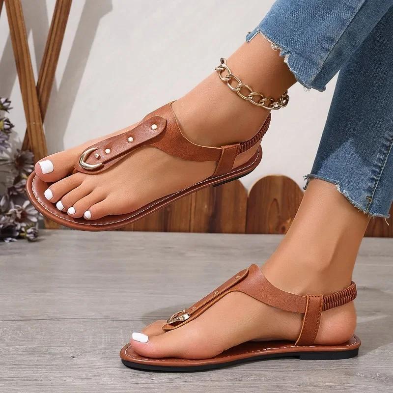 Women  Thong Sandals Summer Simple Fashionable Flats Outdoor Beach Shoes Casual Ladies Rome Sandals Sandalias De Mujer