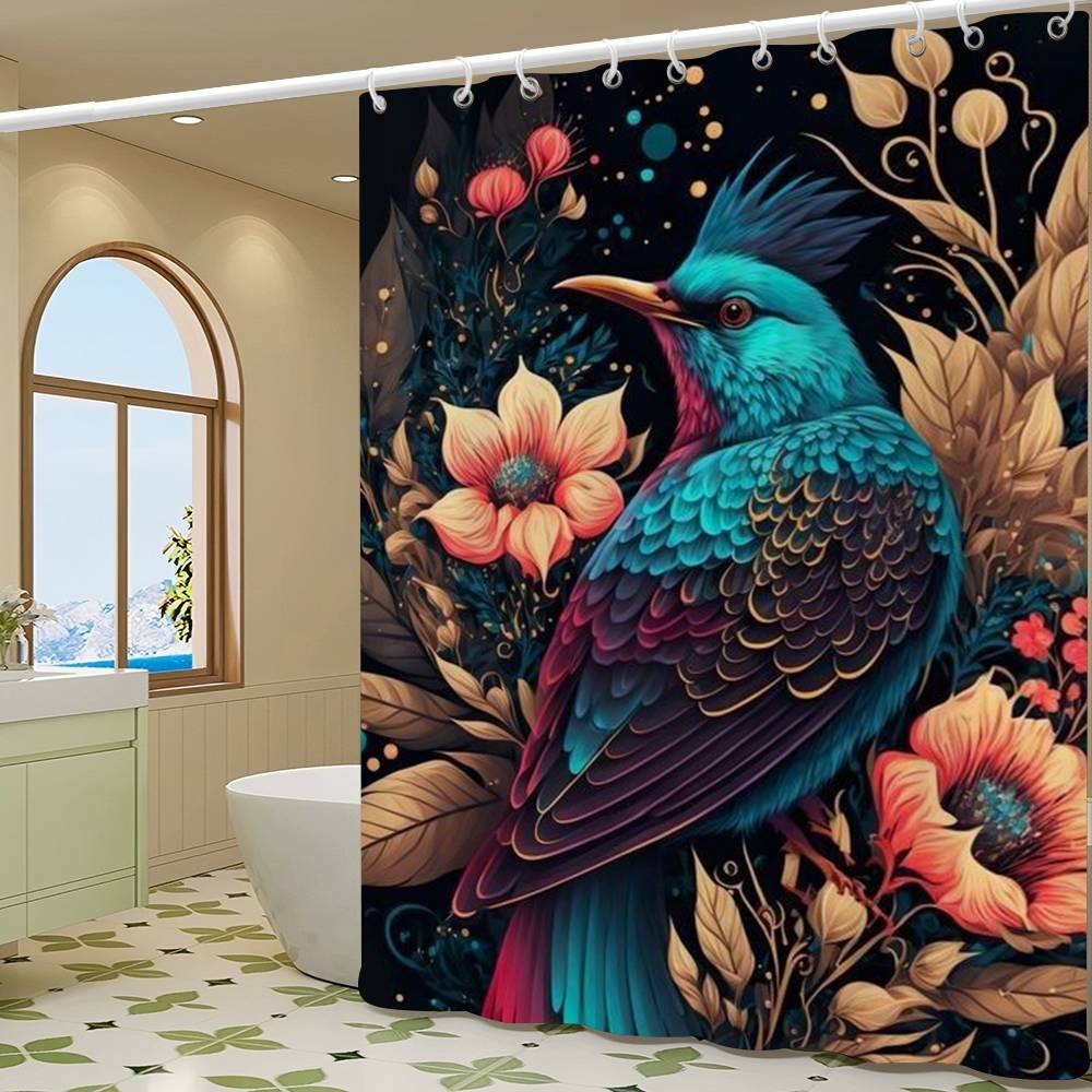 Винтажные Птицы в Джунглях Цветы Холст Картина Простая Перегородка для Душа в Ванной Комнате Сухая Можно Стирать Легкая Непрозрачная Ванна