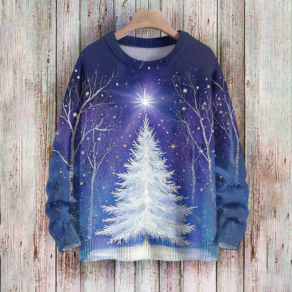 Рождественские толстовки для женщин Вязаный свитер Милая рубашка Осенний свитер с круглым вырезом Топы