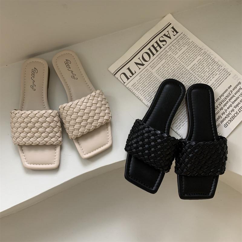 Нишевый дизайн крутые тапочки детские носят новый темперамент плоская подошва плетеные пляжные тапочки летом