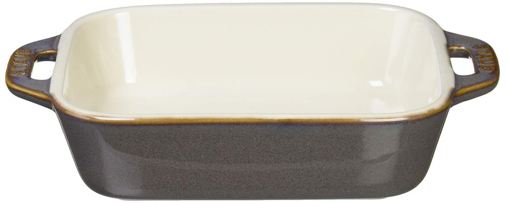 Staub Dish Antique Gray 14 X Ceramic Gratin Dish Oven Microwave Safe Japanese Dish "Rectangular 11cm" [Authorized Product] 40511-880