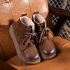 Ретро Кожаные Бархатные Короткие Ботинки для Женской Осени и Зимы Новые Ручной Работы Хлопок и Лен Ветрозащитные Широкая Голова На Шнуровке Первый Слой Коровьей Кожи Женские Ботинки