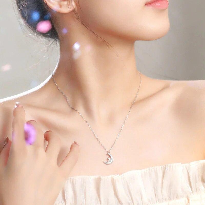 Новое ожерелье с подвеской в ​​виде луны и кролика зодиака для женщин, подарок на Новый год, модное женское серебро 925 пробы, цепочка на ключицу, изысканное ожерелье с животными