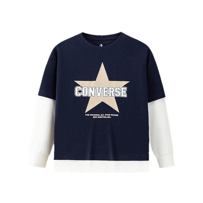 Converse Детская футболка с длинным рукавом с принтом логотипа-звезды, имитация двух предметов
