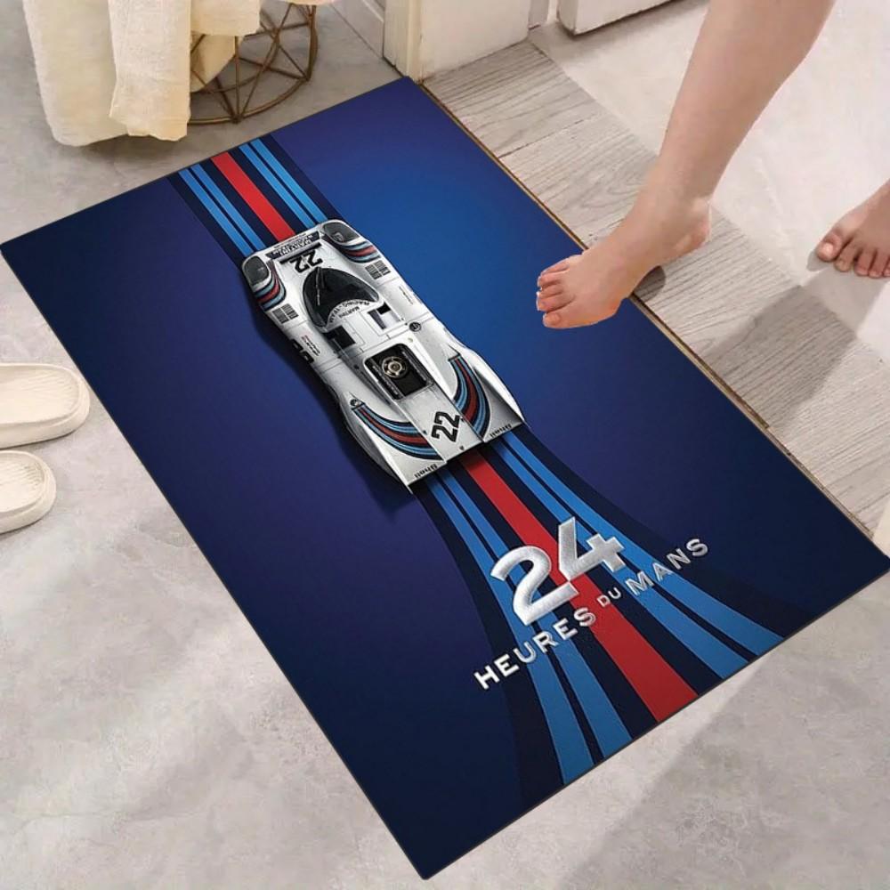Le Mans Racing Car Theme Racing Carpet 3D Printed Anti-Slip Entryway Bathroom Playroom Floor Mat Decor Holiday Gift