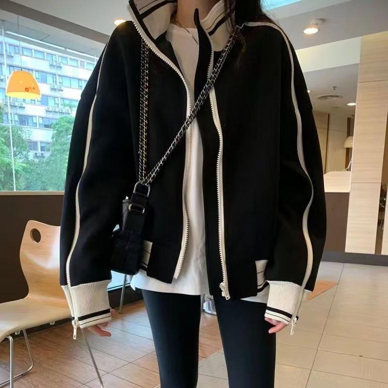 Women's Petite College Style Fleece Baseball Jacket - Cozy, Loose, Casual for Autumn/Winter