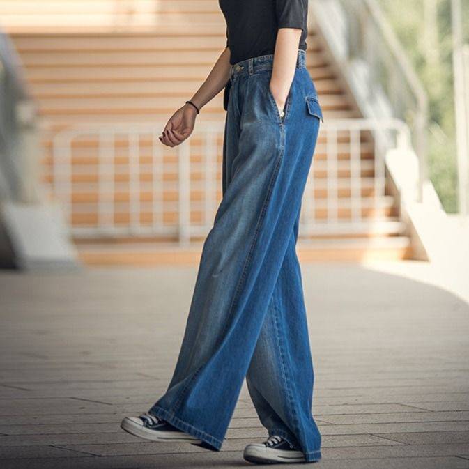 Nostalgic Jeans, Retro High Waisted Slimming Fashion Women's Wide Leg Pants, Loose Casual Pants, Denim Pants