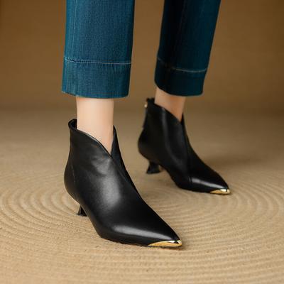 Мода НОВЫЕ Осенне-зимние Женские Ботильоны Острый Носок Каблук-рюмочка Обувь из Натуральной Кожи для Женщин Элегантные Ботильоны Молния Современные Ботинки
