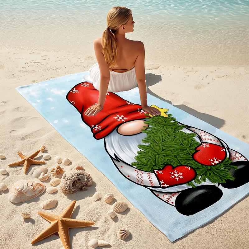 1Pc Christmas Gnome Celebration Beach Towel Microfiber Beach Towel Thin Absorbent For Beach Swimming Yoga Bath Sports
