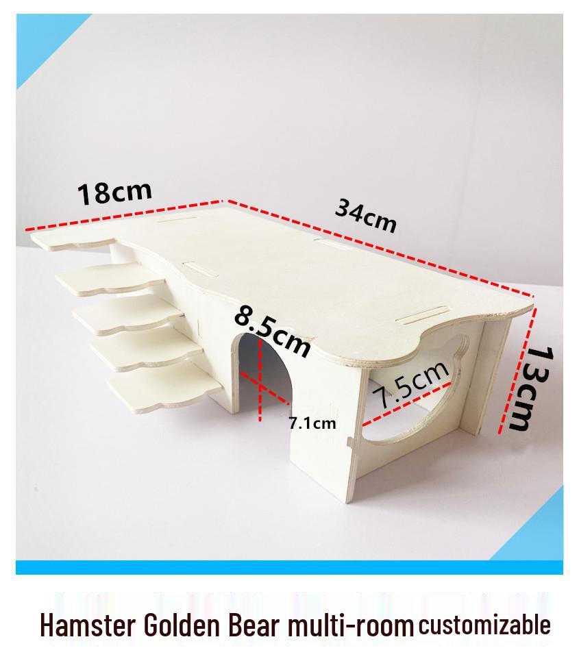 Solid Wood Multi-Room Hamster Hideout with Stairs - Golden Hamster Toy Nest & Living Space