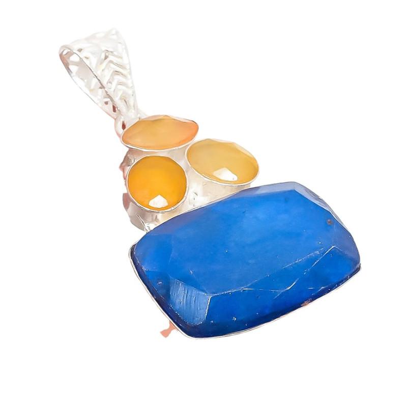 Burmese Sapphire, Sapphire Gemstone 925 Sterling Silver Jewelry Pendant 2.17" AH-5302