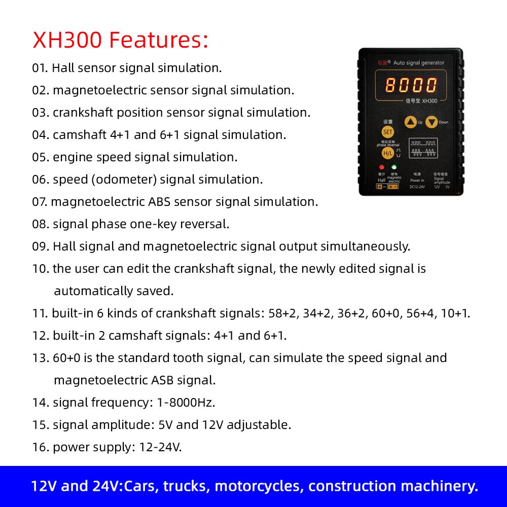 Auto Signal Generator XH300 XH-2 Vehicle Hall Sensor Crankshaft Position Sensor Simulator Car Repair Tool 1Hz to 8KHz Output