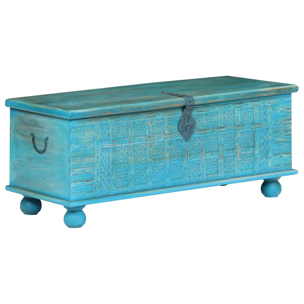 Storage Chest Solid Mango Wood Blue 100 x 40 x 41 cm
