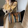 Large Capacity Canvas Bag Hand Carrying Student Class Crossbody Bag Striped Contrast Tote Bag