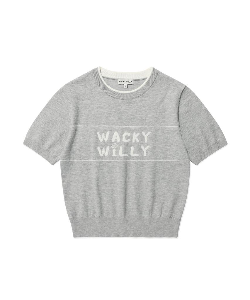 WACKY WILLY Women'S Typographic Color Block Short Sleeve Knit Grey