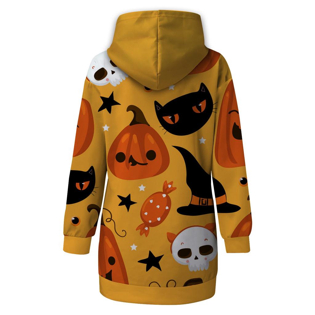 Women's And Winter Hooded Sweatshirt Dress Halloween Print Dress