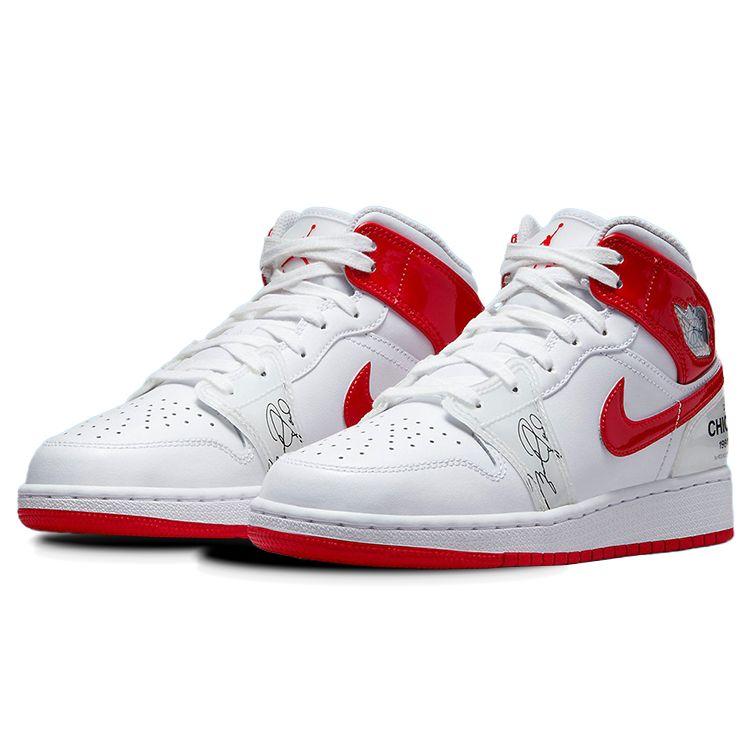 Air Jordan 1 Mid GS Rookie Season Kids Sneakers White University-Red DR6496-116