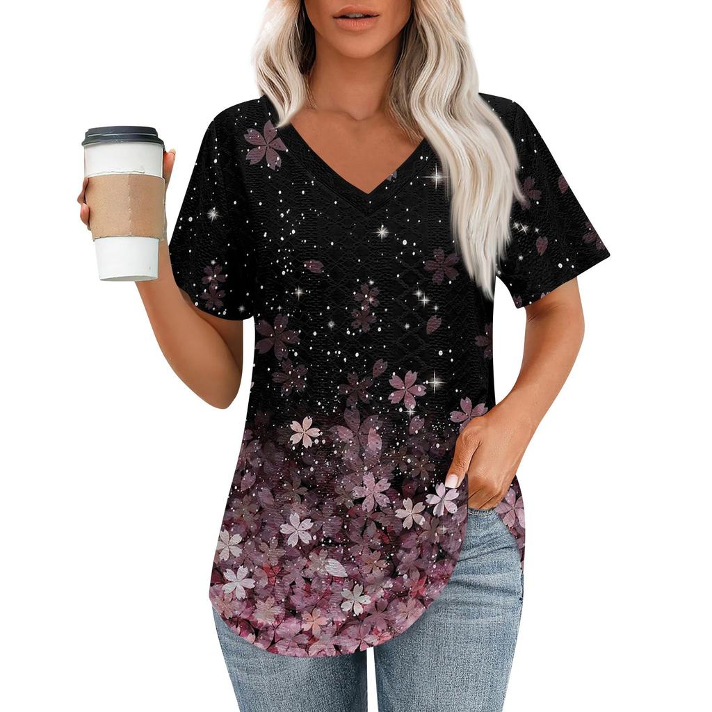 Женские футболки с V-образным вырезом и коротким рукавом, повседневные топы свободного кроя, базовые футболки с закругленным подолом