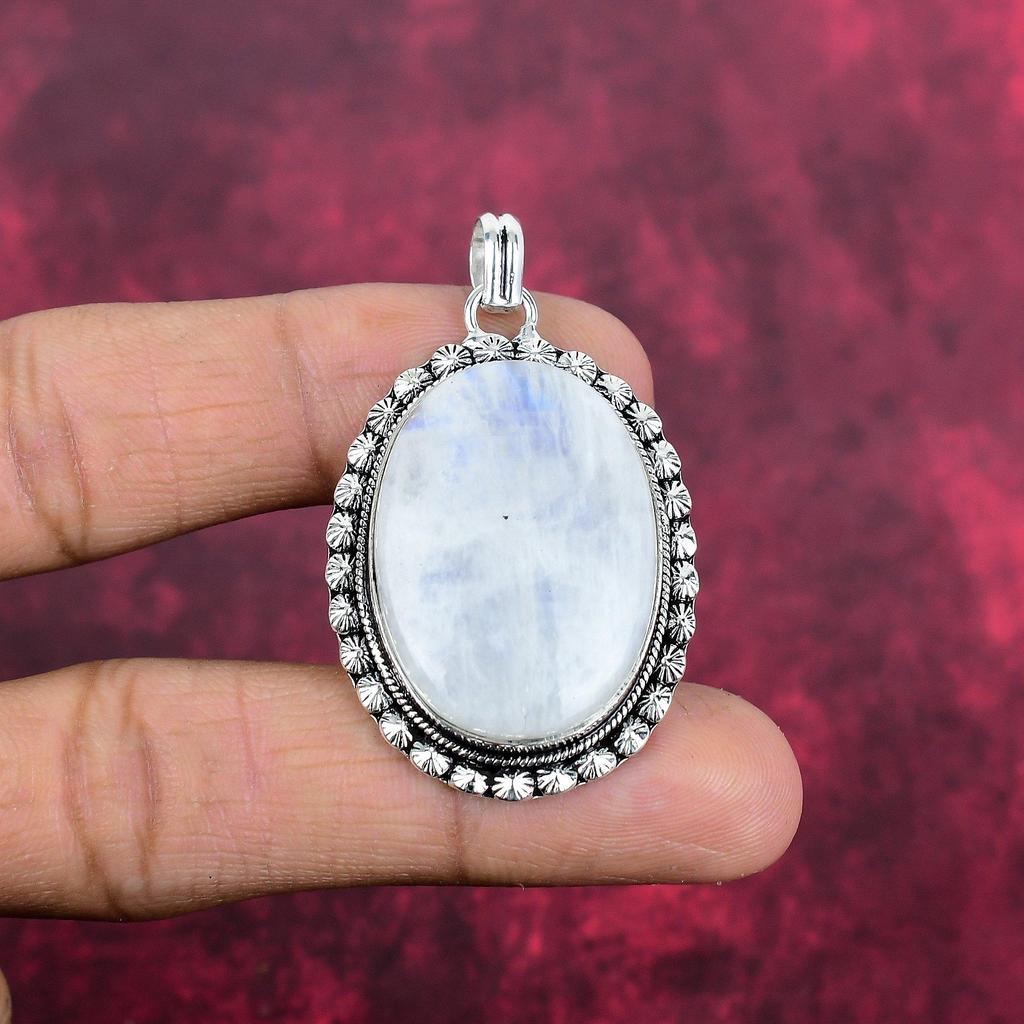 Ювелирные изделия из радужного лунного камня, подвеска из стерлингового серебра 925 пробы, красивая ювелирная подвеска ручной работы