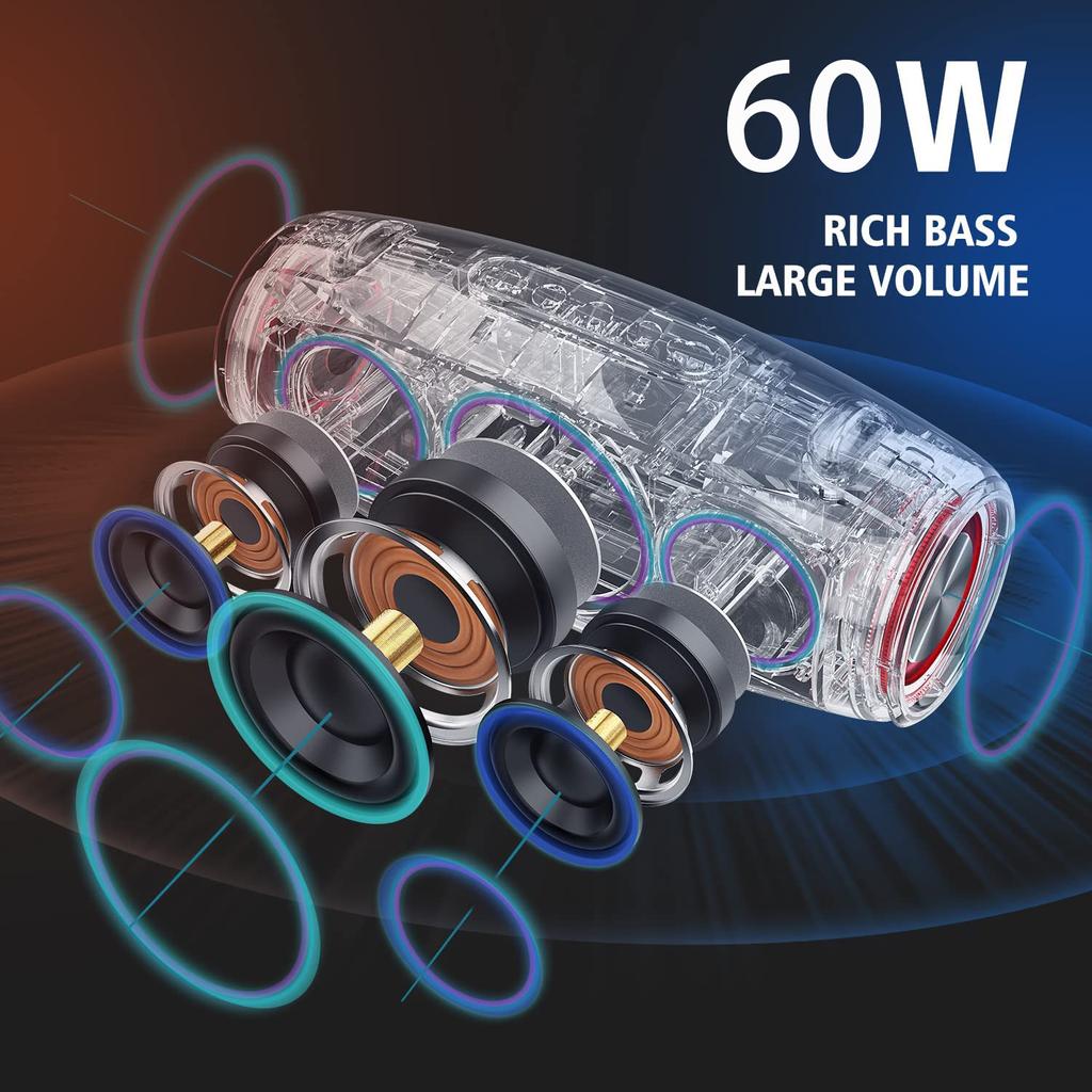 Bluetooth-динамики, 60 Вт портативный динамик громкий, водонепроницаемый наружный Bluetooth-динамик IPX6, 40 часов воспроизведения, глубокий бас, стерео, эквалайзер, динамики Bluetooth беспроводные
