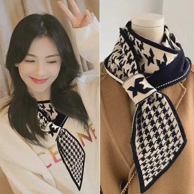 Женский вязаный шарф с узором «гусиная лапка» — новая зимняя коллекция 2024 года, высококачественный искусственный воротник, универсальная защита шеи.