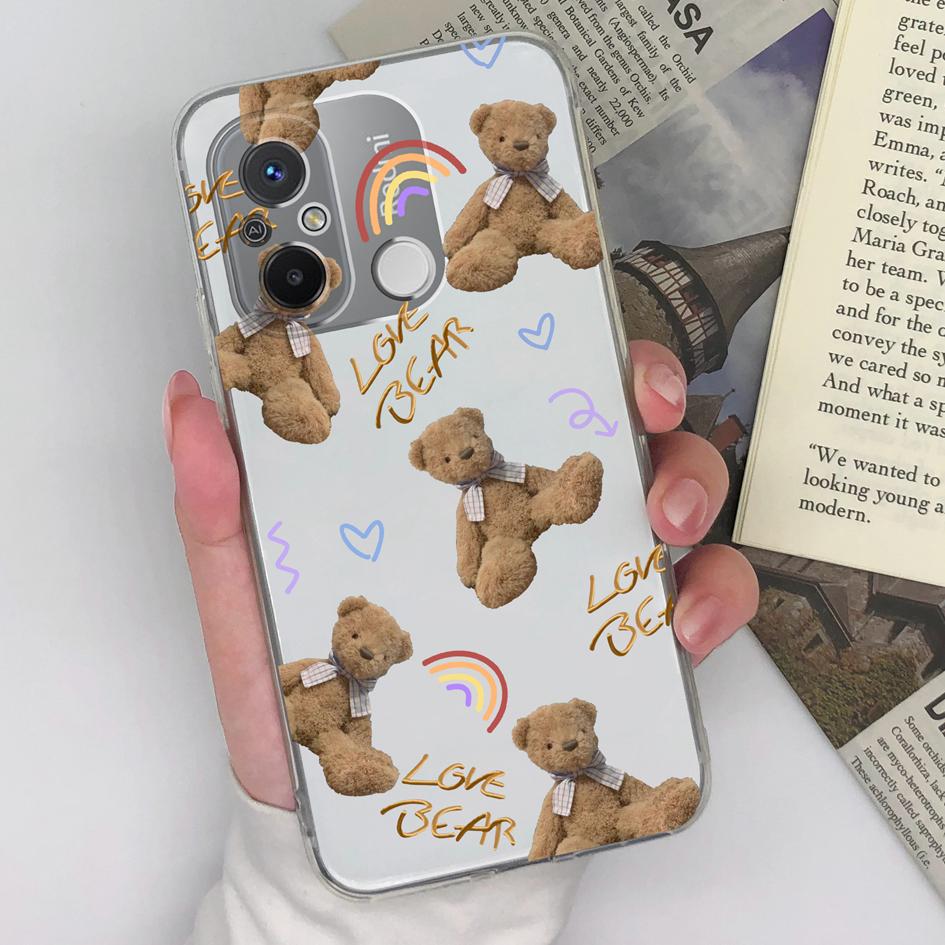 Чехол для Xiaomi Redmi K60 K50 K40 12C 10C 9A 8 7 Note 9 10 11 12 Pro, чехол Love Heart, милый медведь, мягкие силиконовые прозрачные чехлы из ТПУ для телефонов Redmi Fundas