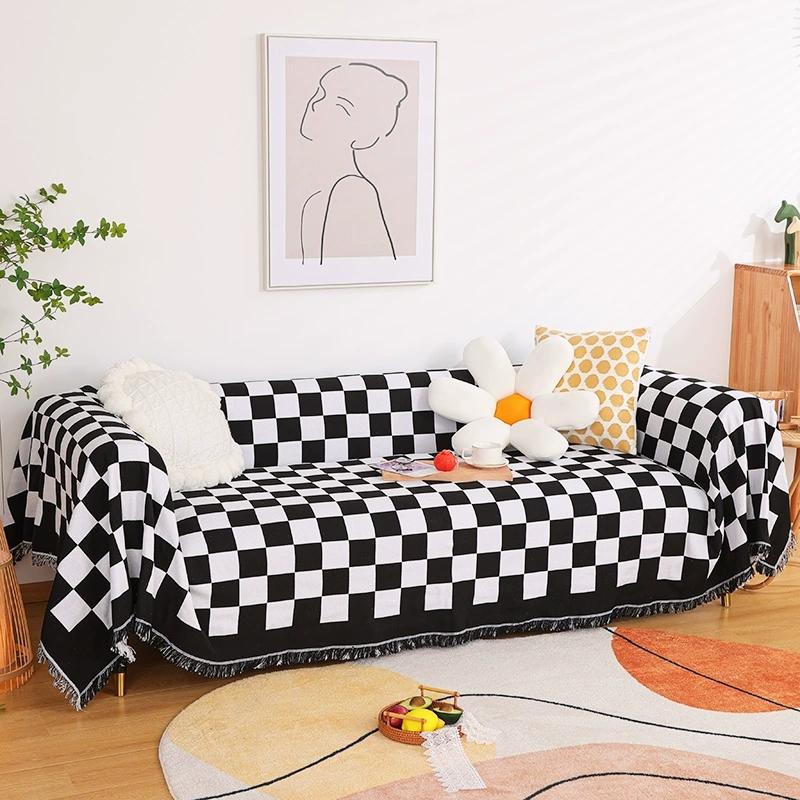 Винтажное клетчатое тканое покрывало для дивана, дивана, кровати, походного коврика для пикника, жаккардовое покрывало, ретро-скатерть в клетку