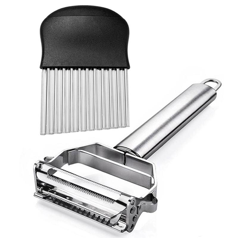 2 шт. овощечистка, картофелерезка, волнистый нож, держатель для картофеля фри, моркови, лука, инструменты для резки овощей, кухонные гаджеты