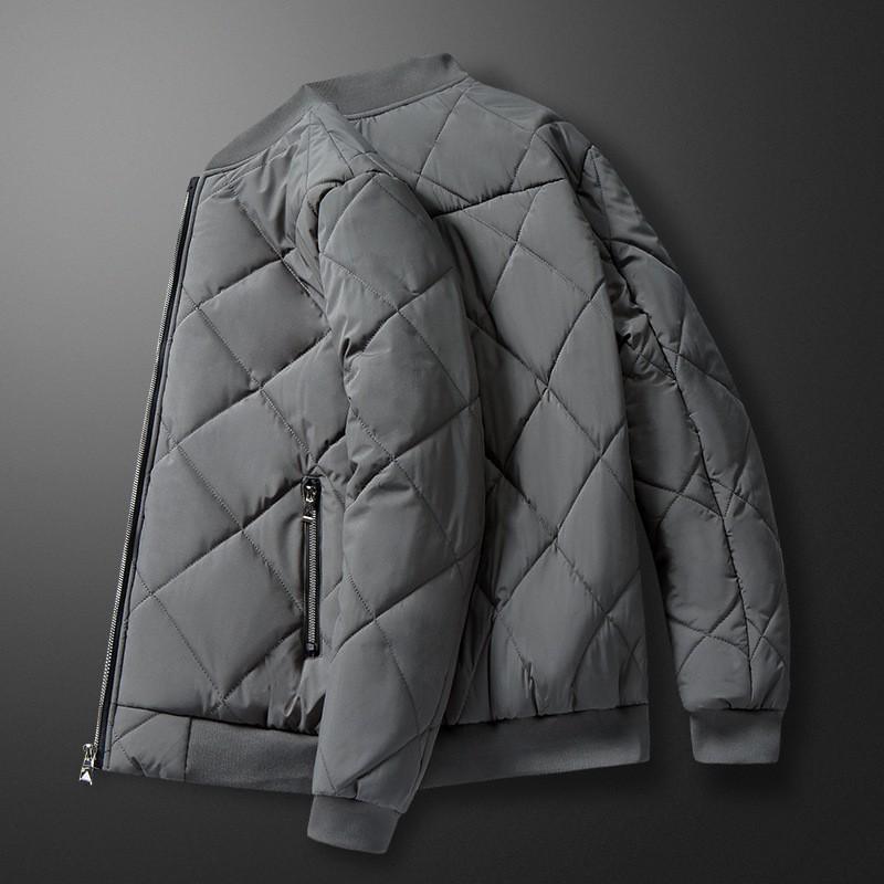 Mens Winter Baseball Collar Quilted Jacket Fleece Lined Warm Thick Plaid Cotton Coat Middle Aged