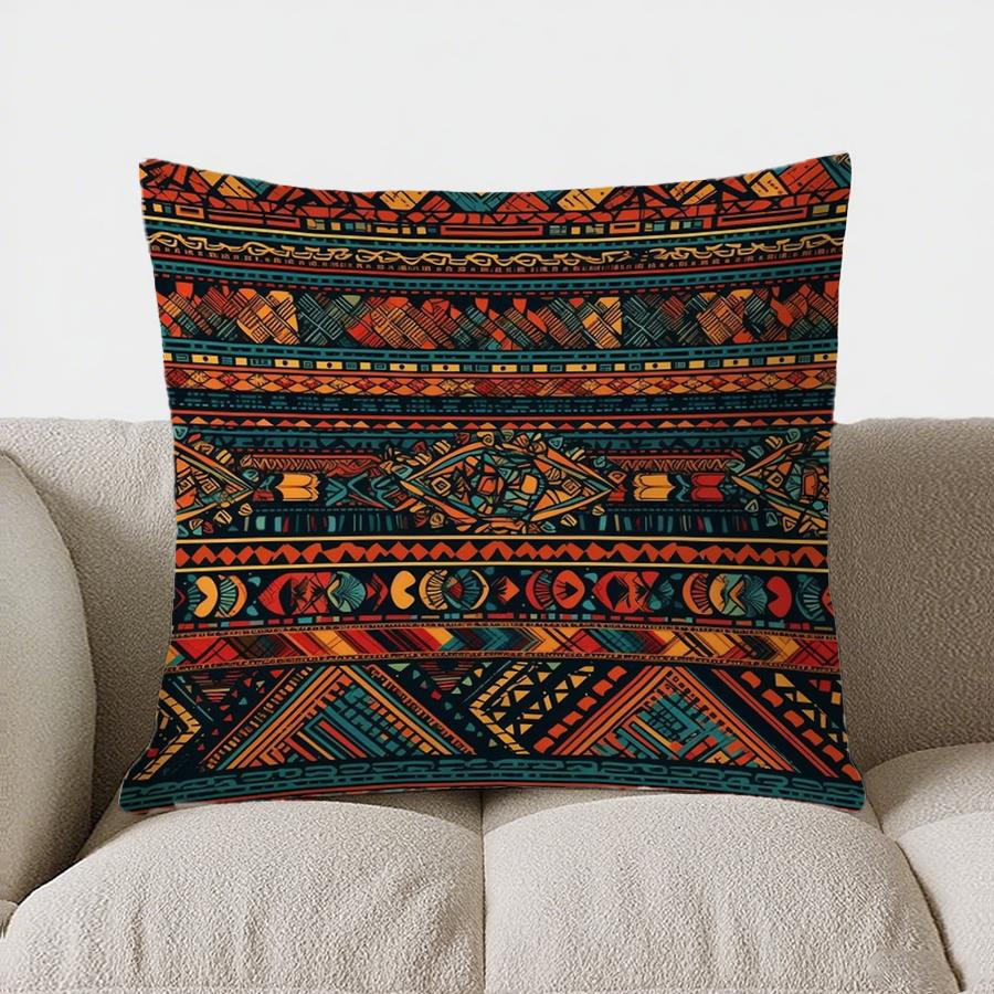 Colorful Geometric Pattern Double-Sided Printed Pillow Cover Short Plush Suitable Living Rooms Bedrooms Sofa Throw Cushion Cover