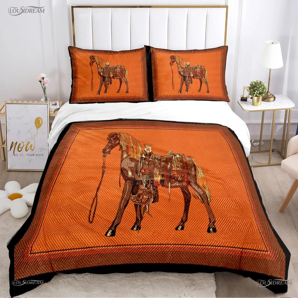 Fashion Ethnic Frame Horse Duvet Cover Comforter Bedding Set Soft Quilt Cover and Pillowcases for Teens Single/Double/Queen/King