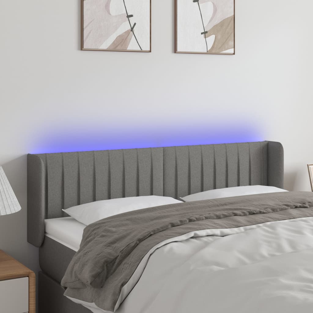 LED Headboard Dark Grey 147x16x78 88 cm Fabric