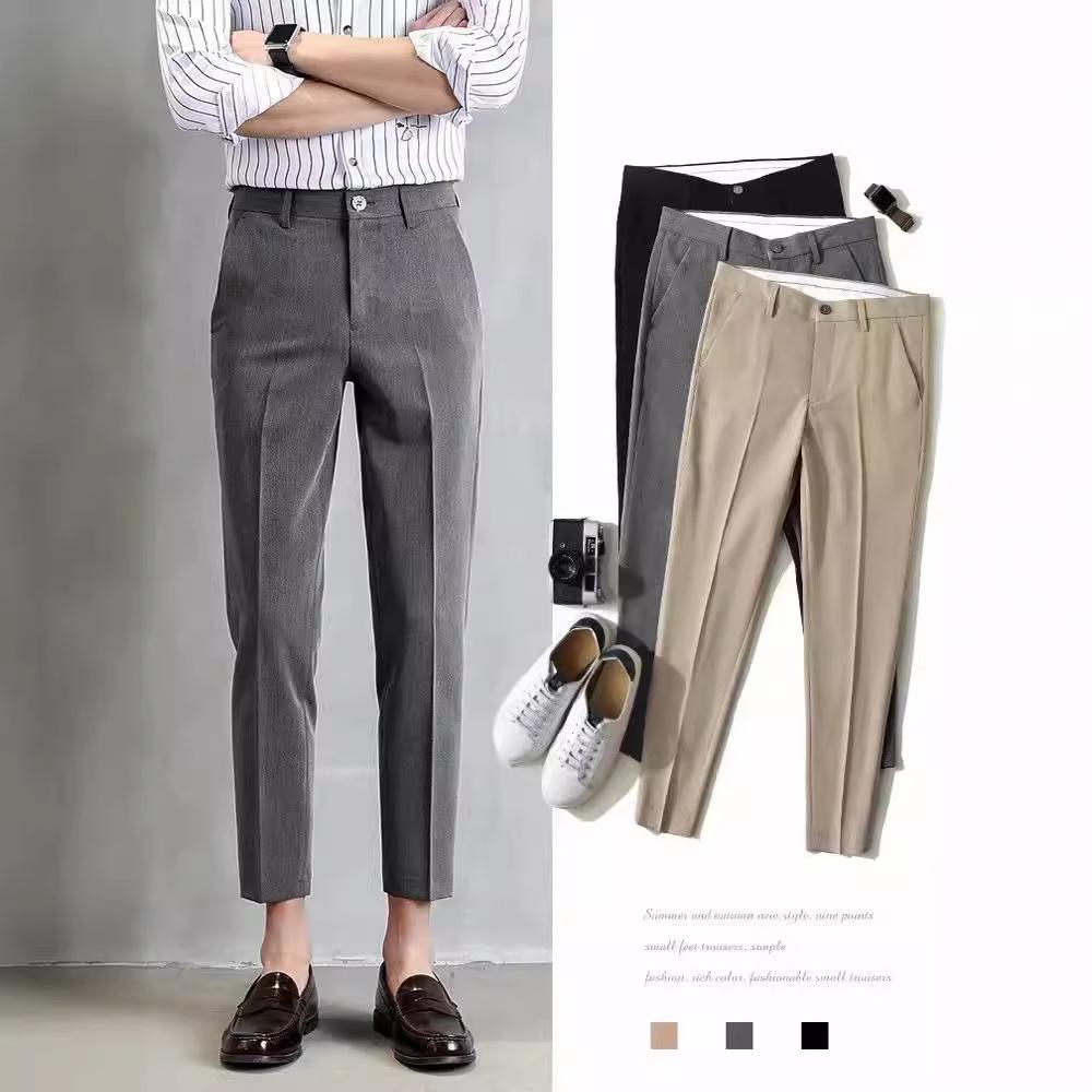 Мужские эластичные брюки прямого кроя, Мужские брюки business casual укороченные, Мужские официальные брюки для костюма, Однотонные