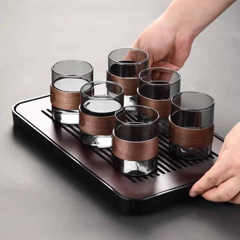 Thickened Glass Tea Cup with Wooden Ring Heat-resistant and Heat-resistant Water Cup Master Cup Household Glass Cup Coffee Cup
