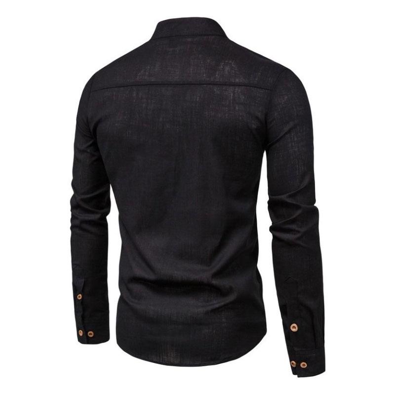 Linen Men Shirt Casual Slim Business T-shirts Half Button Pullover Long Sleeve Thin Top Solid Color Stretch Undies Men Clothing