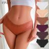 Sexy Patchwork Lace Panty For Women Cotton Lingerie Solid Color Underwear Mid-waist Briefs