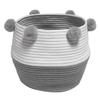 Basket - SUZY - Bicolor Grey/White - Cotton - 28x23 Cm - With Pompons