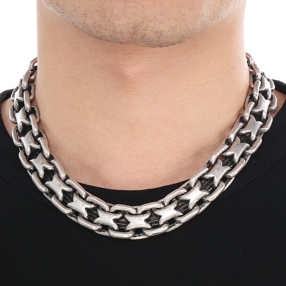 Vintage 50CM Long 20MM Width Choker Necklace Man Solid Polished Matte Stainless Steel Link Chain Necklaces for Men Male Jewelry
