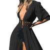 Women Solid Color Hollow Smock Long Bikini Cover Up Lacing Cardigan Beachwear Summer Woemn Beach Wear
