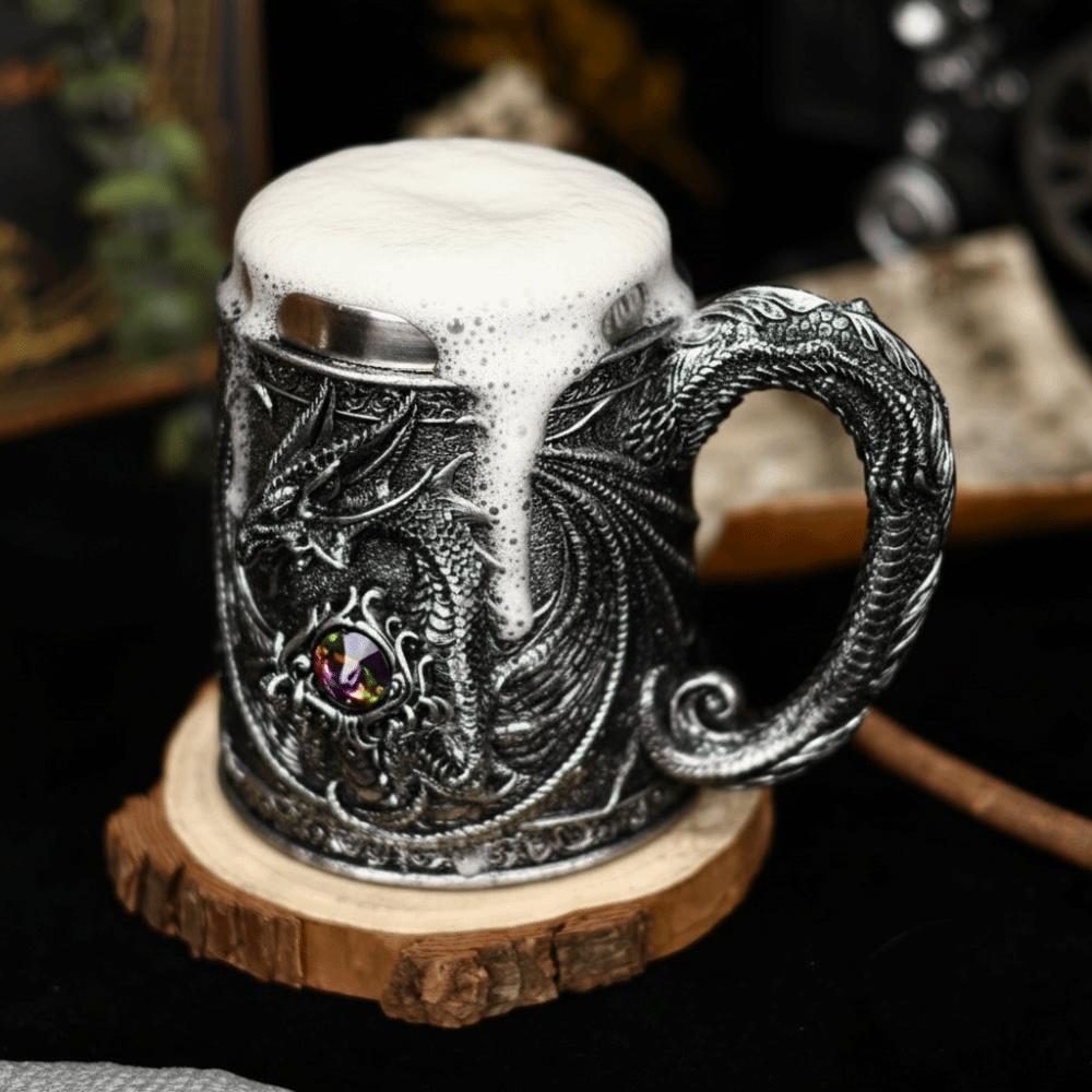 304 Stainless Steel Inner Gothic Flying Dragon Beer Stein 3D Embossed Coffee Mug  Party
