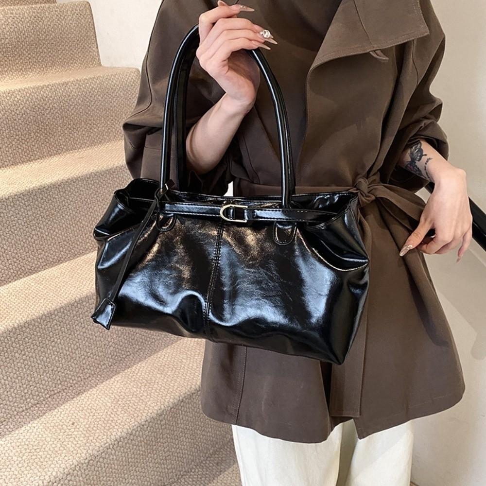 New Oil PU Leather Handbag Multifunctional Casual Tote Bag Large Capacity Underarm Bag Women