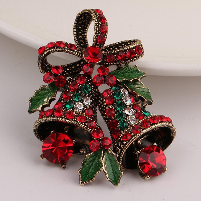 1PC/2PCS Vintage Christmas Brooch Pin Bells Bows Design Premium Corsage Fashion Party Jewelry Creative Holiday Gift For Women Girls