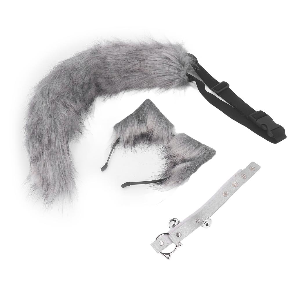 Кошачьи уши и волчий хвост, костюм для косплея, заколка для волос из искусственного меха, головной убор, Хэллоуин, кожаное ожерелье