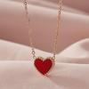 Women's Titanium Steel Heart Necklace - Red & Black, Colorfast, Simple Clavicle Chain, Trendy Ins Style