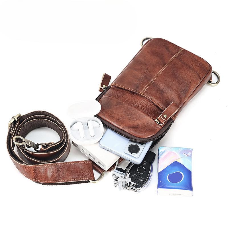 Men's Cowhide Chest Bag Fashion Chest Bag Men's Casual Crossbody Bag Simple Shoulder Bag Genuine Leather Chest Bag