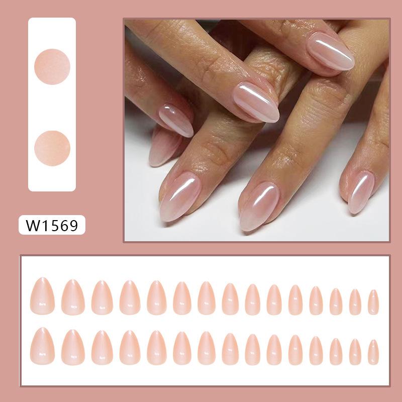 Light Color Almond-Shaped Stick-On Nails: Pure Desire, Removable, Ice Transparent, 30-Piece Set