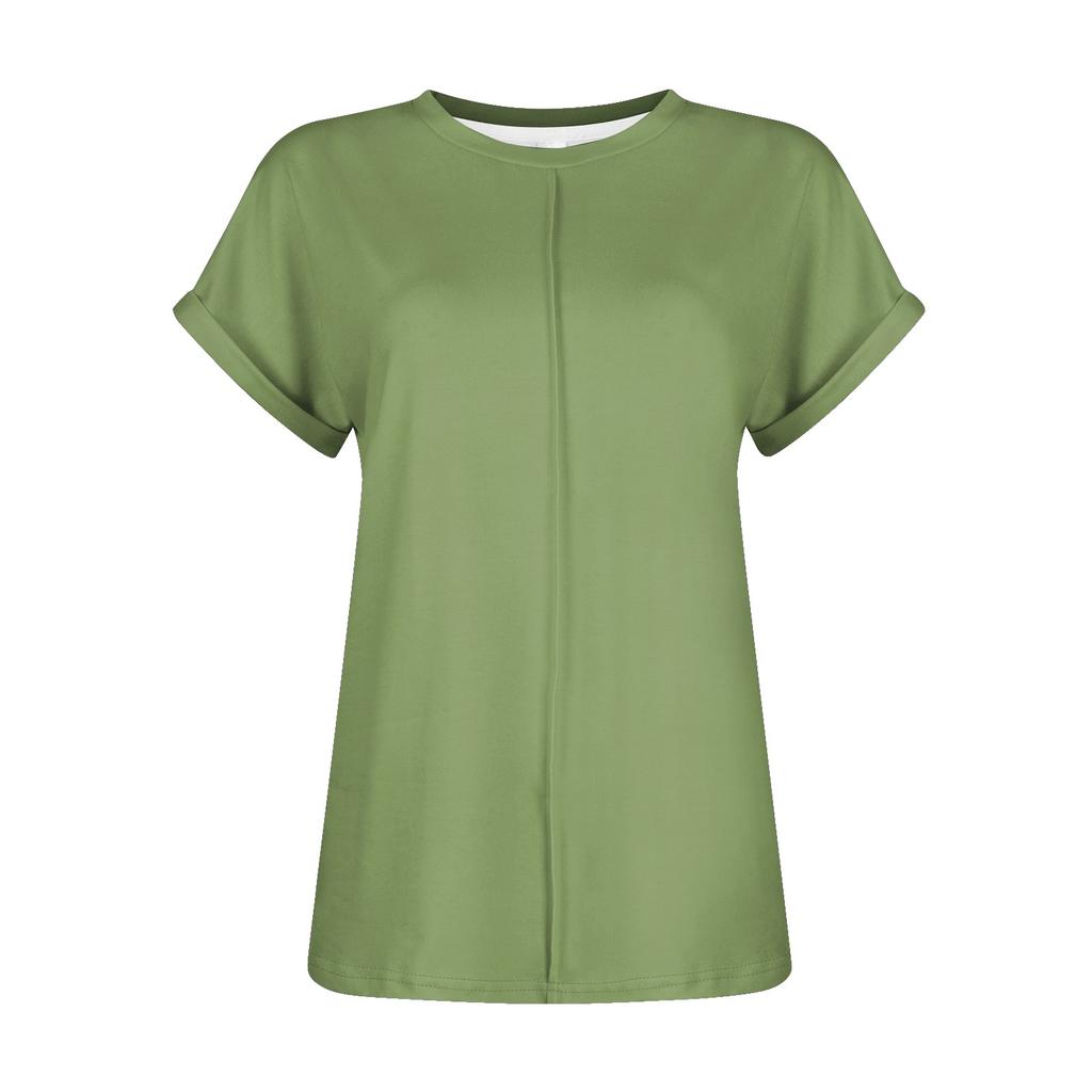 Женская весенне-летняя повседневная однотонная свободная футболка с круглым вырезом и коротким рукавом